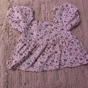 ZARA FLOWER PATERN BLOUSE PUFF SLEEVE PREPPY SPRING